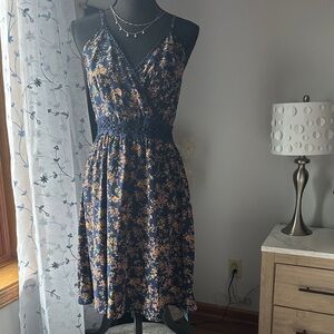 Cupshe Navy and Orange Floral Midi Dress